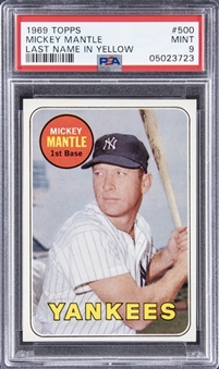 1969 Topps #500 Mickey Mantle, Last Name in Yellow – PSA MINT 9